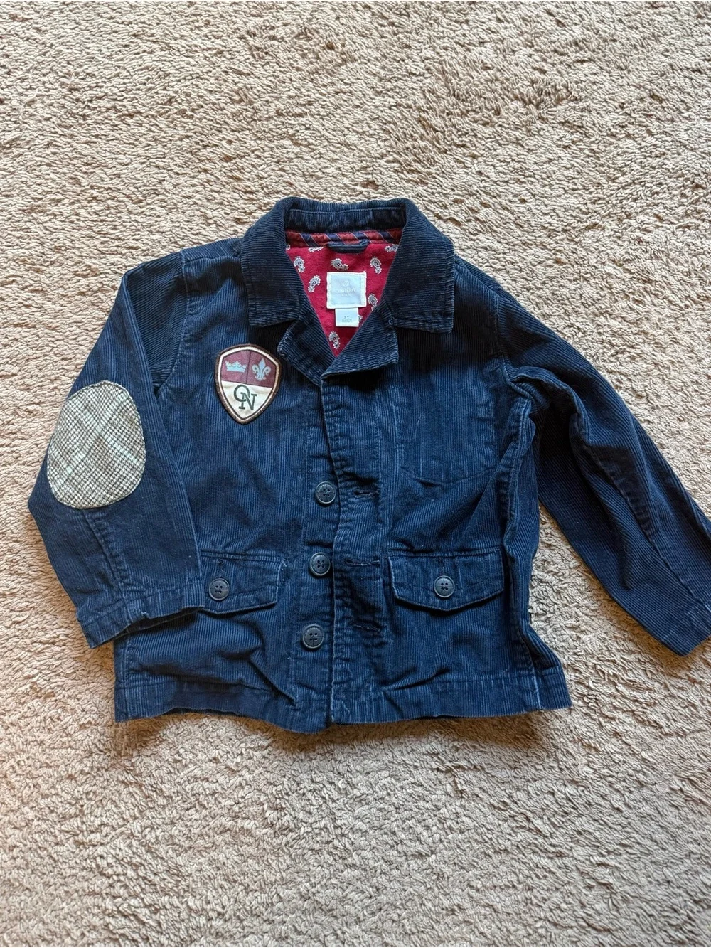 3T Toddler Kids Navy Corduroy Jacket with Patch Elbow Detail